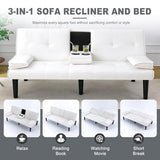 AnoYishev Futon Sofa Bed PU Leather Modern Convertible Futon Couch with Removable Armrests, Cup Holders, Loveseat Sleeper Sofa Bed for Living Room, Apartment, Small Spaces (White) AnoYishev