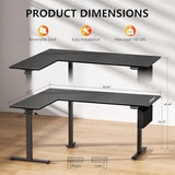 Korfile L Shaped Electric Standing Desk,63 Inch Adjustable Height Sit to Stand Corner Desk with Memory Presets, Reversible Computer Table for Home Office, Work and Study, Black Korfile