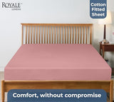 Royale Linens 100% Organic Cotton Fitted Sheet - Percale Weave - Super Soft Deep Pocket Bottom Sheets - Pink Elastic Sheet Queen Size - Queen Fitted Sheets Only - (60"x80"+15", Pink) ROYALE LINENS