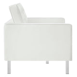 Modway Loft Tufted Button Faux Leather Upholstered Loveseat in Silver White Modway