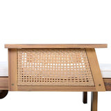 Merax Retro Acacia Wood Outdoor Chaise Lounge with Wheels & 3-Position Adjustable Backrest, Vintage Wicker Design Sun Lounger with Plush Removable Cushion for Patio, Garden & Poolside, Acacia Wood