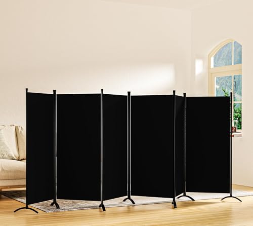 6 Panel Room Divider, Folding Privacy Screen Wall Divider for Room Separation, Freestanding Room Partitions for Home Office Dorm Decor,Black Grezone