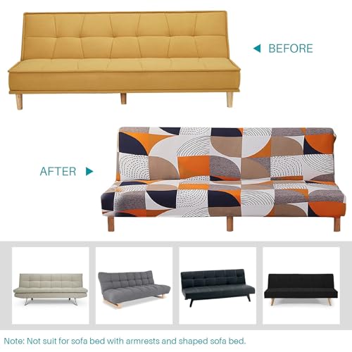 Stretch Sofa Slipcover Armless Futon Cover Printed Fitted Furniture Protector Elastic Polyester Spandex Washable Armless Sofa Cover Folding Couch Shield Sofa Cover Beacon Pet