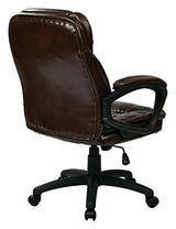 Office Star FL Series Faux Leather Manager's Adjustable Office Chair with Lumbar Support and Padded Arms, Chocolate Office Star Products