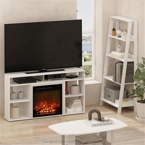 Pemberly Row Corner TV Stand with Fireplace for TV up to 55 Inches Solid White Pemberly Row