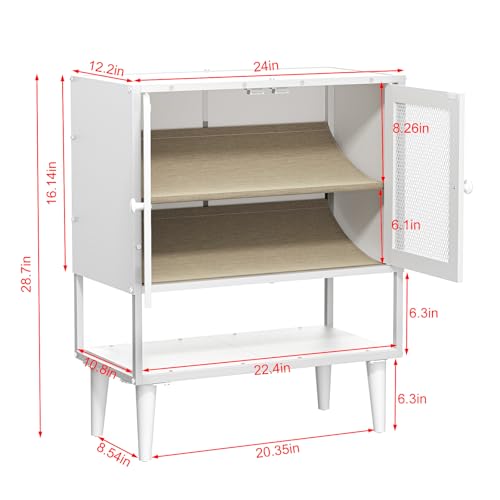Shoe Storage Cabinet with Visible Mesh Doors for Entryway, Small Shoe Organizer Holds 12-16 Pairs of Shoes up to 11.8"L, Freestanding Wooden Shoe Rack with Front Door for Hallway, Living Room (White) Lyuwanxian
