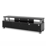 BOWERY HILL 75" W Transitional Wood TV Stand with Glass Doors, Ample Storage, Open Shelf, Cable Management System, Accommodates Most TVs 48"- 95", for Living Room, in Ravenwood Black Finish BOWERY HILL