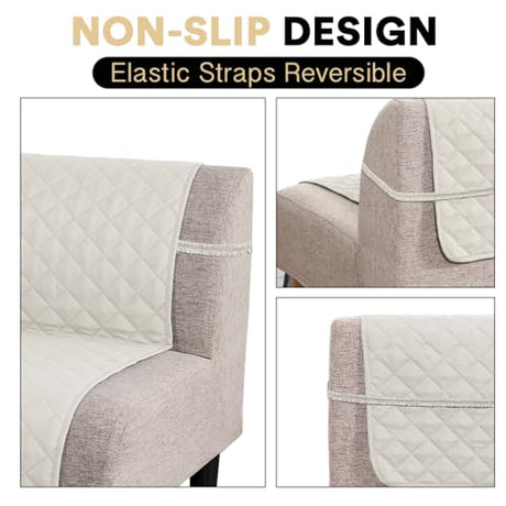 PrinceDeco Futon Slipcover Armless Futon Bed Cover Furniture Protector with Elastic Bottom Reversible Quilted Couch Cover Width Up to 70" Water Resistant Couch Cover for Pets,Ivory PrinceDeco