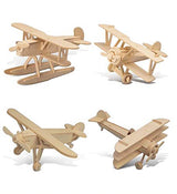 Puzzled Wooden Airplane Model Kits - Water Plane, Spirit of St. Louis, Nieuport 17 & Tri-Plane 3D Wooden Puzzles Set, Educational Adults & Kids Toys DIY Airplane Kit Assembly Planes to Build - 4 Pack Puzzled