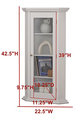 Kings Brand Furniture - Corner Curio Storage Cabinet with Glass Door, White Finish - WoodArtSupply