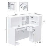 LEADZM Reception Desk, L Shaped Standing Front Desk Reception with Counter, Lockable Drawers & Adjustable Shelf for Salon Office, White(55.9"" W x 18.9"" D x 48"" H), LZRD001 LEADZM