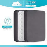 DREAMCARE King Fitted Sheet Only - Extra Deep Pocket Fitted Sheet - Fits up to 21 inch Mattress - Deep Pocket King Sheets - Hotel Luxury - Oeko-Tex Certified Sheets - (Grey) DREAMCARE