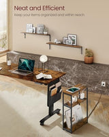 VASAGLE Side Table with Charging Station, Narrow End Table, 3-Tier Nightstand, Sofa Table for Small Spaces, Magazine Rack, for Living Room, Bedroom, Study, Rustic Brown and Ink Black ULET335K01 VASAGLE