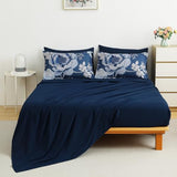 Luxudecor Floral Comforter Set Queen Size 7 Pieces Bed in a Bag,Flower Print on Blue Bedding Set,Soft Microfiber Bedding Set for All Season (Blue,90"x90") Luxudecor