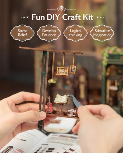CUTEBEE Book Nook Kit, DIY Miniature House Kits for Adult and Teens, Bookend Diorama with LED, 3D Wooden Puzzle, Mini Booknook Bookshelf Insert Decor, Crafts Hobbies Gifts for Adults（Owl Bookstore