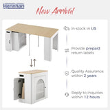 Hennhari Extendable Console Dining Table with Power Outlet & Iron Support Legs, Console Table with Extension Leaves Holder & LED Lights Glass Door Storage for Dining Room (Cream White) Hennhari
