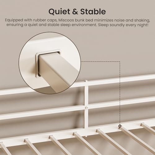 Mixcous Metal Triple Bunk Bed, Twin Over Twin Over Twin Heavy Duty Bunkbeds, Full-Length Guardrail Family-Friendly for All Ages, Bedroom, No Box Spring Needed, Easy Assembly, White Mixcous