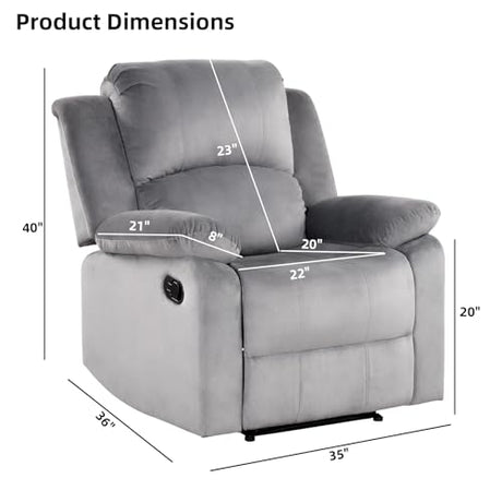 EBELLO Classic Manual Recliner Chair, Soft Microfiber Recliner Sofa with Overstuffed Arms and Back Single Reclining Couch for Living Room, Bedroom, Grey EBELLO