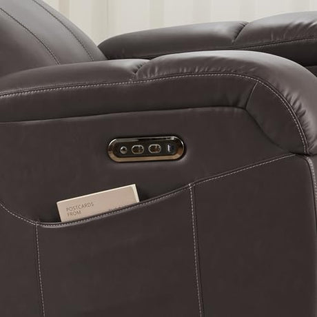 SITJOY Pet Friendly Leather Power Recliner Chair, Zero Wall Hugger RV Recliners with Power Headrest, Charging Ports, Side Pockets, Down-Filled, Scratch Resistant Waterproof Faux Leather in Dark Brown SITJOY