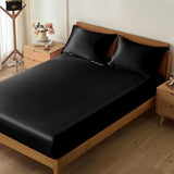 VACVELT 3-Piece Satin Fitted Sheet Set King Size, Black Bottom Bed Sheet with 2 Pillowcases, Similar to Silk Sheets, Luxury & Silky Bedding Set, 15 Inch Deep Pocket VACVELT