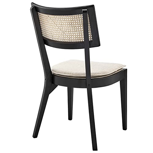 Modway Caledonia Wood Dining Chair with Cane Rattan in Black Beige - WoodArtSupply