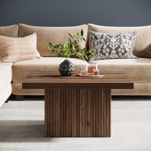 Tribesigns Square Coffee Table, 31.5-Inch Engineered Wood Coffee Table for Living Room, Vintage Brown Center Table, Large Mid-Century Modern Cocktail Table Tribesigns