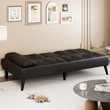 Meilocar 64" Futon Sofa Bed, Small Loveseat with 2 Cup Holders, Small Couch with 3 Adjustable Angles & Removable Armrest, Modern Sleeper Sofa for Apartment, Office (PU Leather, Black) Meilocar