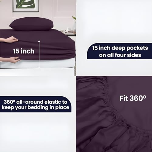 SGI 1000 Thread Count Egyptian Cotton King Sheet Set – Ultra Soft, Deep Pocket 15” Fitted, Breathable & Hotel-Quality,Luxury 4-Piece Premium Bedding Set for Crisp, Durable Comfort – Plum SGI bedding