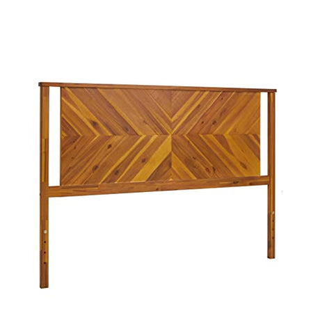 Bme Vivian Rustic Scandinavian Queen Headboard in Solid Acacia Wood, Golden Brown Finish Bme