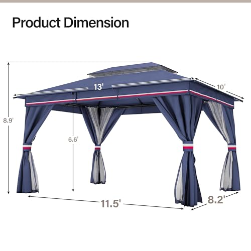 LAUSAINT HOME Outdoor Patio Gazebo 10'x13' with Expansion Bolts, Heavy Duty Gazebos Shelter Party Tent with Double Roofs, Mosquito Nettings and Privacy Screens for Backyard, Garden, Lawn, Ele - WoodArtSupply