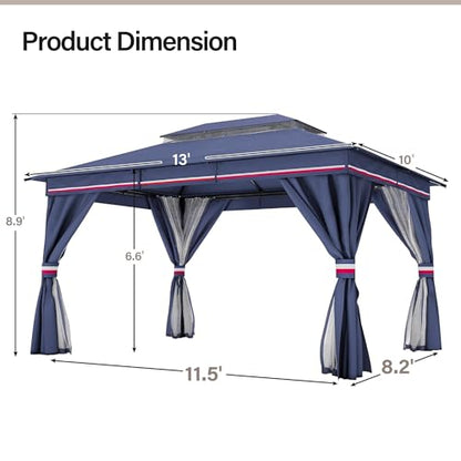 LAUSAINT HOME Outdoor Patio Gazebo 10'x13' with Expansion Bolts, Heavy Duty Gazebos Shelter Party Tent with Double Roofs, Mosquito Nettings and Privacy Screens for Backyard, Garden, Lawn, Ele - WoodArtSupply