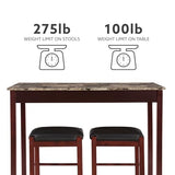 Linon Brown 3-Piece Table Faux Marble Tavern Set, 42" w x 22.25" d x 36" h Linon