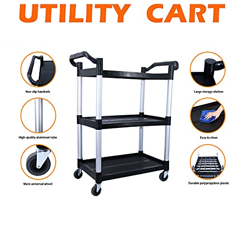 Abacad Plastic Utility Cart with Wheels Lockable, Heavy Duty Restaurant Cart, Service Cart for/Home/Office/Warehouse/Kitchen/Workshop,390 Lbs,2 ABACAD