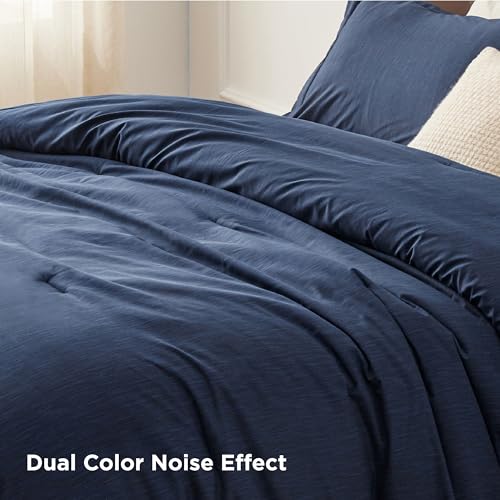 Bedsure Twin/Twin XL Comforter Set - Navy Soft Bedding for All Seasons, Cationic Dyed Bed Set, 2 Pieces, 1 Twin Size Comforter (68"x88") and 1 Pillow Sham (20"x26"+2") Bedsure