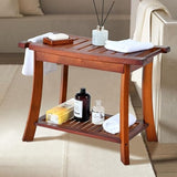 Jekruiet Teak Shower Chair Stool, 24 Inch Shower Bench Seat, Wooden Bathroom Bench with Storage Shelf for Adults, Elderly, Disabled Indoor & Outdoor Use Jekruiet