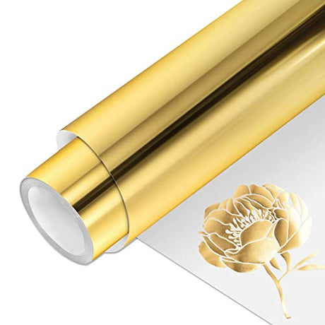 VINYL FROG Gold Metallic Foil Heat Transfer Vinyl Roll 12" x5ft Gold Iron on Vinyl Chrome HTV Vinyl Easy to Cut & Weed DIY Heat Press Design for T-Shirts VINYL FROG