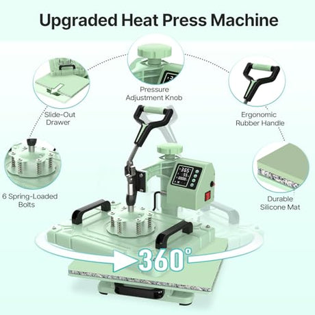 Slendor 5 in 1 Heat Press Machine 12x15 inch Sublimation Heat Press 360° Swing Away Heat Transfer Digital T-Shirt Pressing with 30OZ 20OZ Tumbler Press, Multifunction Combo for Hat Cap Plate Slendor