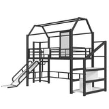 Bellemave Twin Size Metal House Loft Bed with Slide and Stairs,Heavy Duty Playhouse Loft Bed Frame with Storage Shelves for Kids,Teens,Adults,Black Bellemave