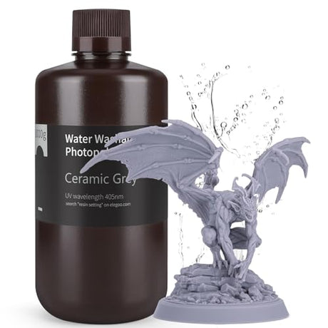 ELEGOO Upgraded Water Washable 3D Printer Resin 2.0, 405nm UV-Curing 3D Resin with Lower Shrinkage and Higher Precision for LCD 3D Printing Gray 1000g ELEGOO