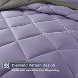Cosybay Bed in a Bag Queen Reversible Comforter Sets 7pcs All Season Down Alternative Bedding Sets Lavender and Grey with Comforter, Pillow Shams, Flat Sheet, Fitted Sheet and Pillowcase Cosybay