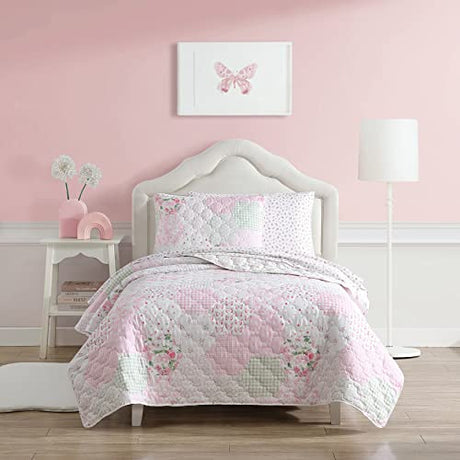 Laura Ashley Kids - Twin Quilt Set, Reversible Kids Bedding with Matching Sham(s), Ideal for Toddler Bedding Set, Ideal Girl Room Essentials, Coquette Room Decor (Ellyn Pink, Twin) Laura Ashley