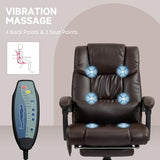 Vinsetto High Back Massage Office Chair with 6 Vibration Points, PU Leather Reclining Computer Chair, Ergonomic Desk Chair with Footrest Adjustable Height and Remote, Brown Vinsetto