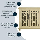 Martin Svensson Home Orsey 63" Solid Wood TV Stand - Antique Cream White Finish - Rustic Style and Parisian Design Inspired - with Two Spacious Cabinets with Adjustable Shelves for Storage. Martin Svensson Home