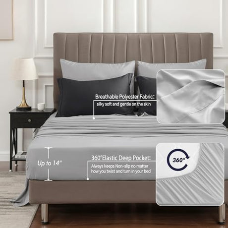 BEDELITE Twin XL Comforter Set 5 Pieces Bed in A Bag - Soft Microfiber Reversible Twin Extra Long Black Bed Set with Comforters, Sheets, Pillowcase & Sham, Cozy Bedding Sets for College Dorm Room BEDELITE