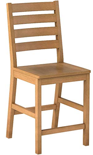 East West Furniture CFS-OAK-W Café Counter Height Dining Chairs - Ladder Back Wood Seat Chairs, Set of 2, Oak East West Furniture