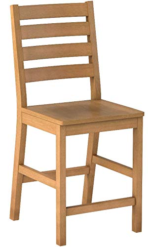 East West Furniture CFS-OAK-W Café Counter Height Dining Chairs - Ladder Back Wood Seat Chairs, Set of 2, Oak - WoodArtSupply