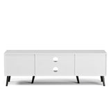 ZttRiee TV Stand for TVs up to 65'', Mid Century Modern Entertainment Center with Rattan Door, Shelves & 2 Cabinets, Boho Media TV Console for Living Room, Bedroom, White ZttRiee