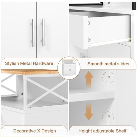 Shintenchi Kitchen Buffet Cabinet with Adjustable Shelf, Modern Kitchen Storage Cabinet,Farmhouse Coffee Bar Cabinet（White） Shintenchi