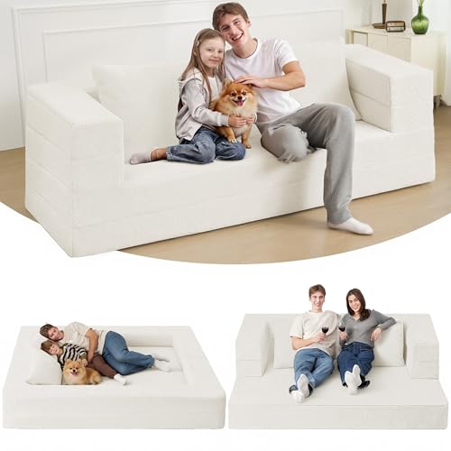Cansunna Futon Sofa Bed with Pillow, 3-in-1 Sleeper Sofa Bed with Removable Cover, Convertible Floor Sofa Bed, No Assembly Boneless Couch for Living Room, Bedroom Cansunna