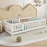 Twin Floor Bed with Slats, Fence and Door, Twin Size Montessori Floor Bed for Kids, Girls, Boys, Easy Assemble Montessori Bed Frame(Twin White) Bellemave